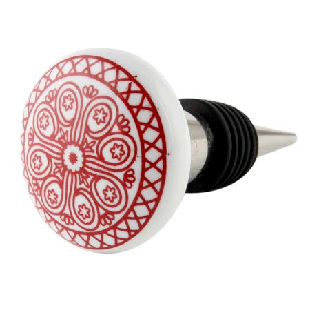 Red Wheel Flat Ceramic Wine Bottle Stopper